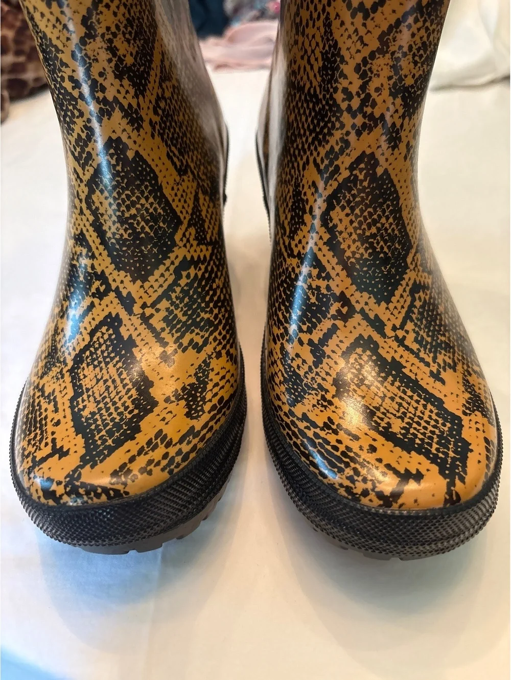 Wedge Welly Snakeskin Pattern Wedge Rubber Boots 5